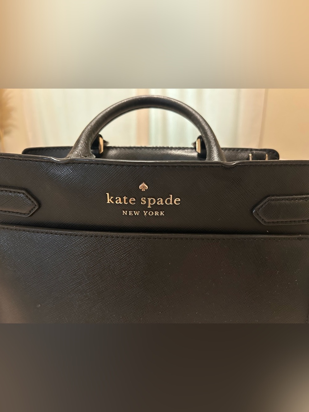 kate spade black saffiano leather satchel with gold logo